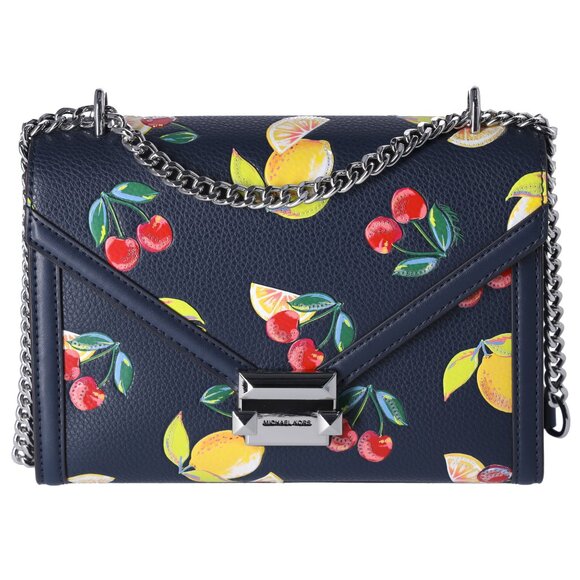 Michael Kors Whitney Medium Flap Shoulder Bag Fruit Print Navy Multi - Picture 1 of 7